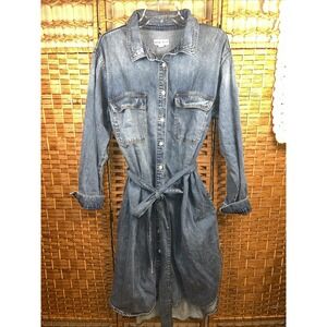 Ava & Viv Plus Size Elegant Full Button Cotton Denim Belted Shirt Dress  2XL